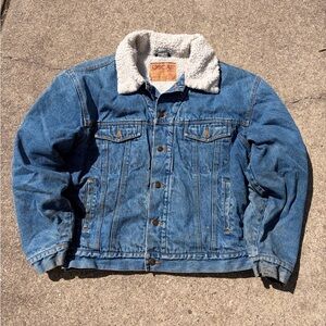Vintage Oscar Jeans Denim Sherpa Jacket Sz L 24x25